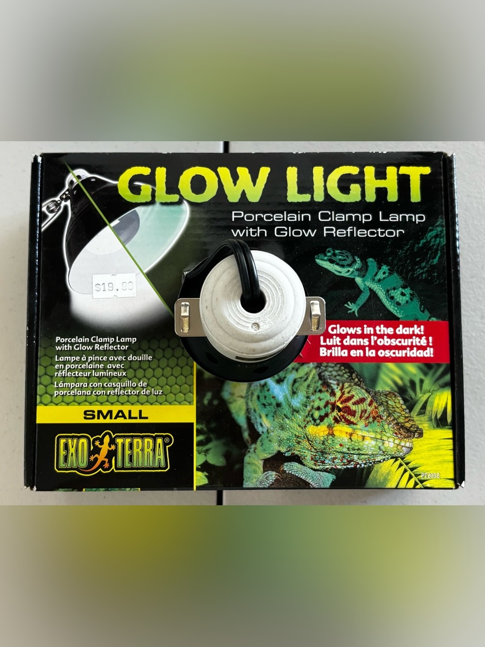 Small Exo Terra Glow In The Dark Porcelain Clamp Lamp w Glow Reflector